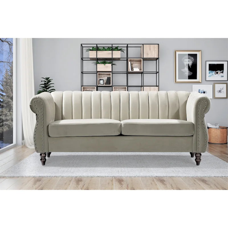 Charlot Velvet Chesterfield Sofa with Rolled Arms 15