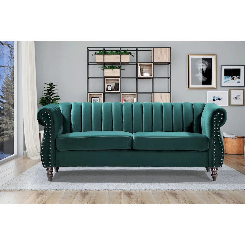 Charlot Velvet Chesterfield Sofa with Rolled Arms 17