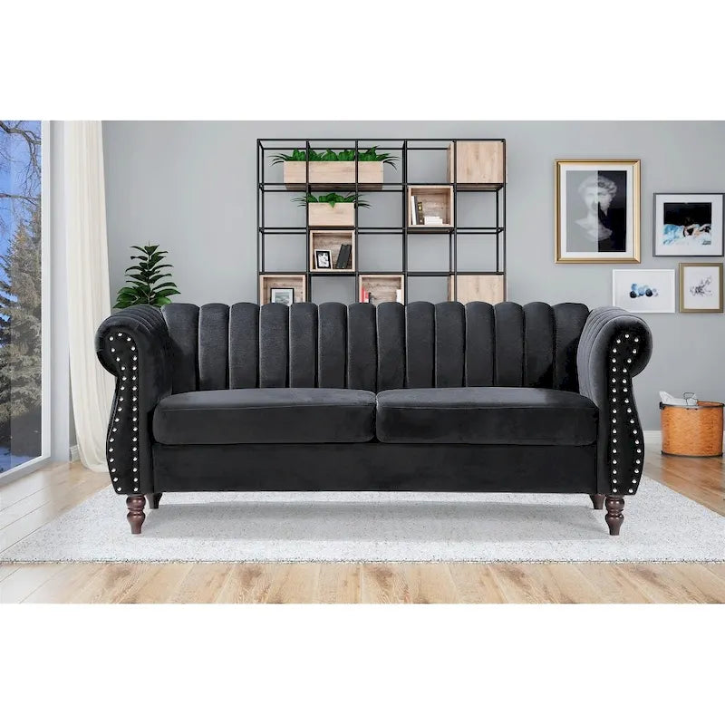 Charlot Velvet Chesterfield Sofa with Rolled Arms 18