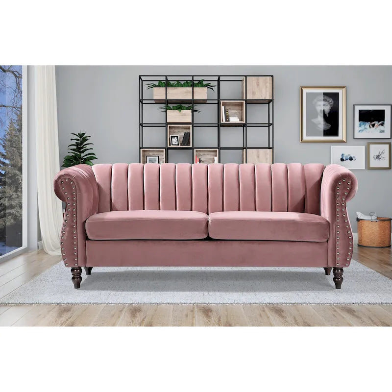 Charlot Velvet Chesterfield Sofa with Rolled Arms 2
