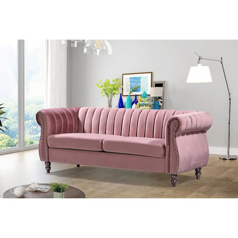 Charlot Velvet Chesterfield Sofa with Rolled Arms 3