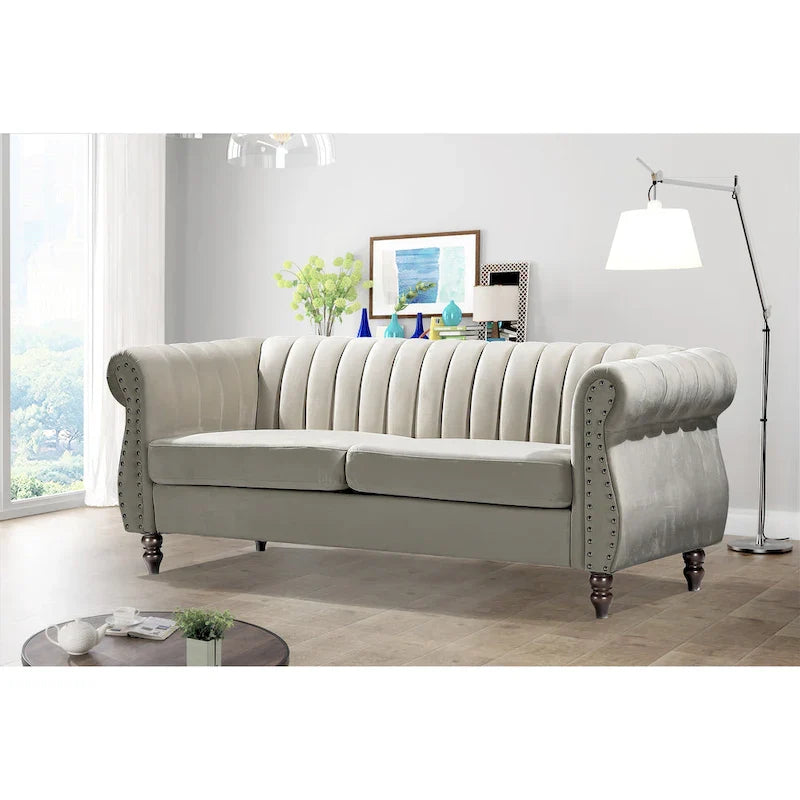 Charlot Velvet Chesterfield Sofa with Rolled Arms 5