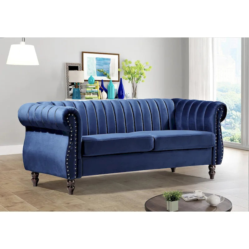 Charlot Velvet Chesterfield Sofa with Rolled Arms 7