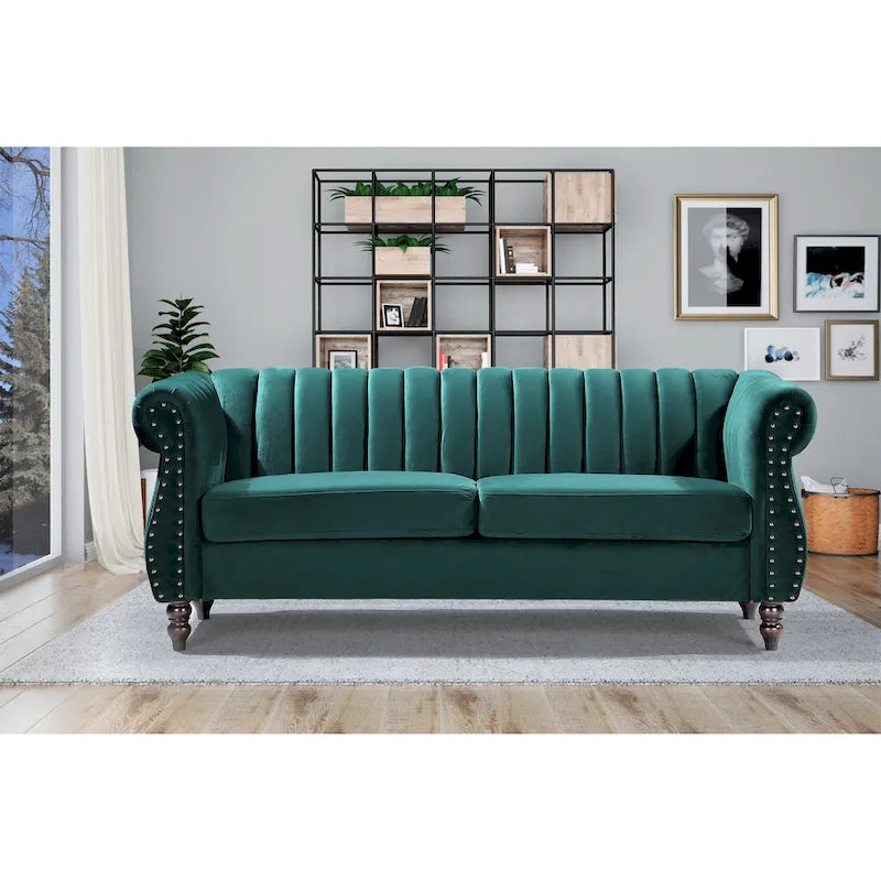 Charlot Velvet Chesterfield Sofa with Rolled Arms 8