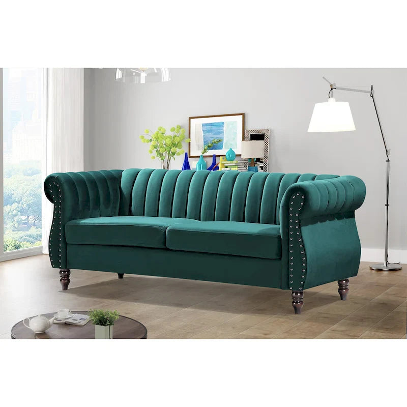 Charlot Velvet Chesterfield Sofa with Rolled Arms 9