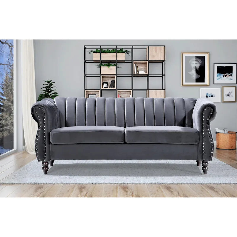 Charlot Velvet Chesterfield Sofa with Rolled Arms 10