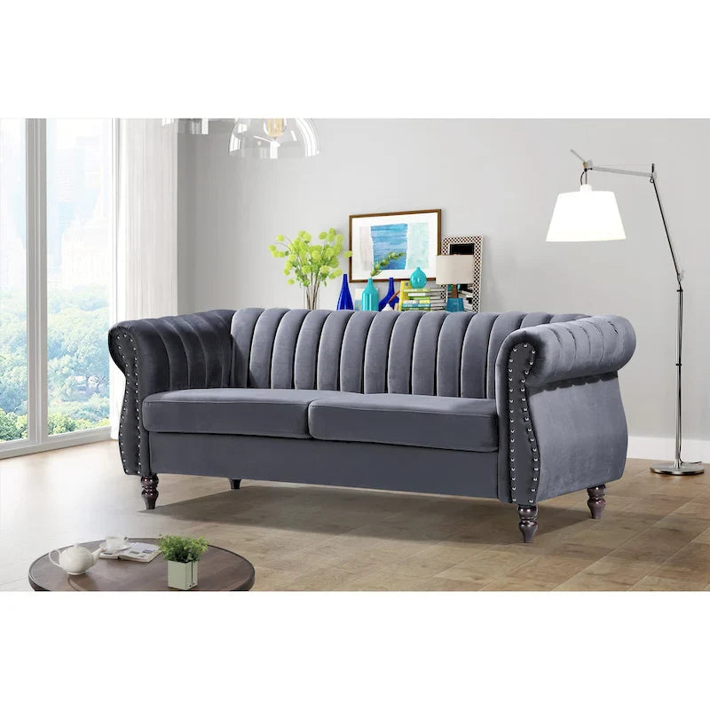 Charlot Velvet Chesterfield Sofa with Rolled Arms 11
