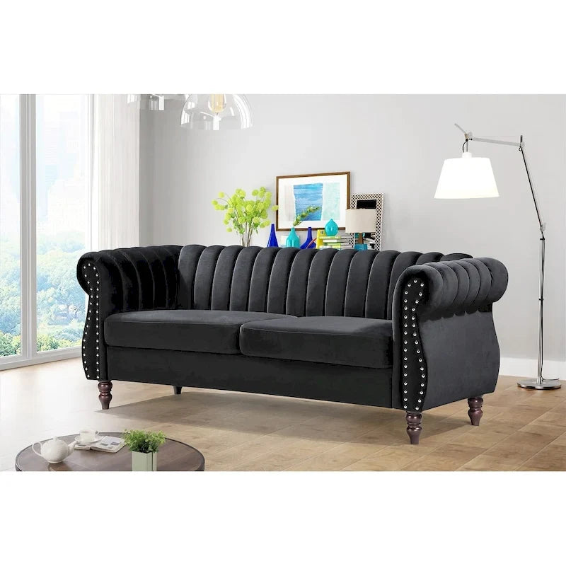 Charlot Velvet Chesterfield Sofa with Rolled Arms 12