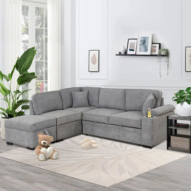 Nestfair L-Shaped Sofa Bed with Storage Ottoman - 2-in-1 Pull-Out Design 14