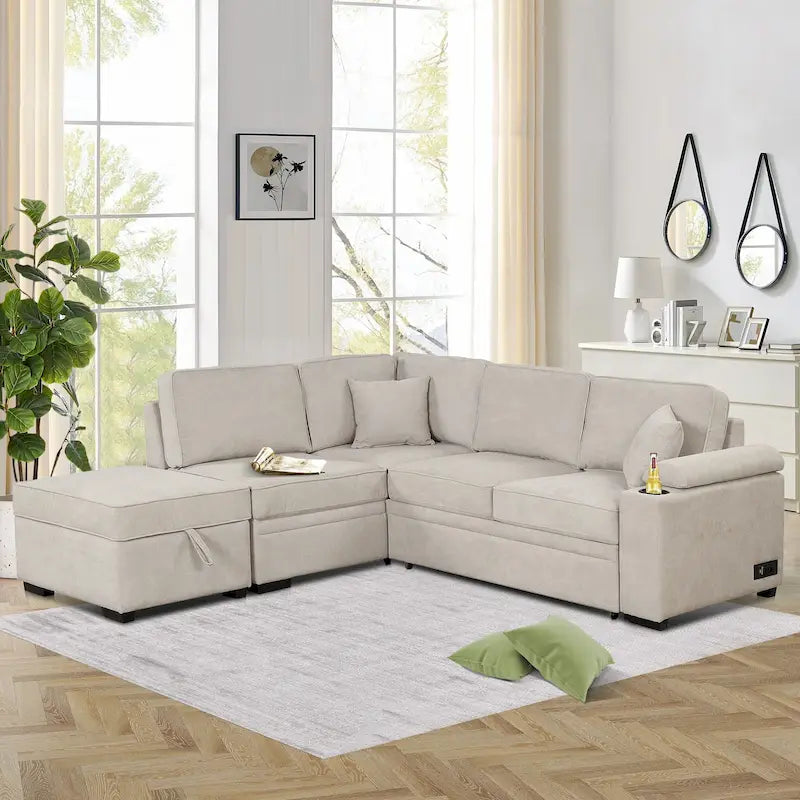 Nestfair L-Shaped Sofa Bed with Storage Ottoman - 2-in-1 Pull-Out Design 15