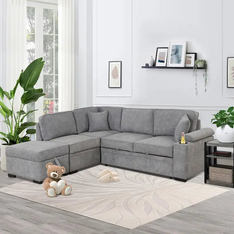 Nestfair L-Shaped Sofa Bed with Storage Ottoman - 2-in-1 Pull-Out Design 1