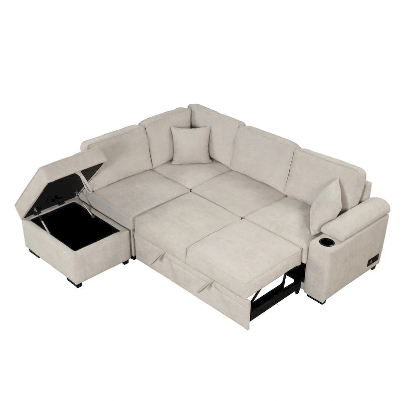 Nestfair L-Shaped Sofa Bed with Storage Ottoman - 2-in-1 Pull-Out Design 13