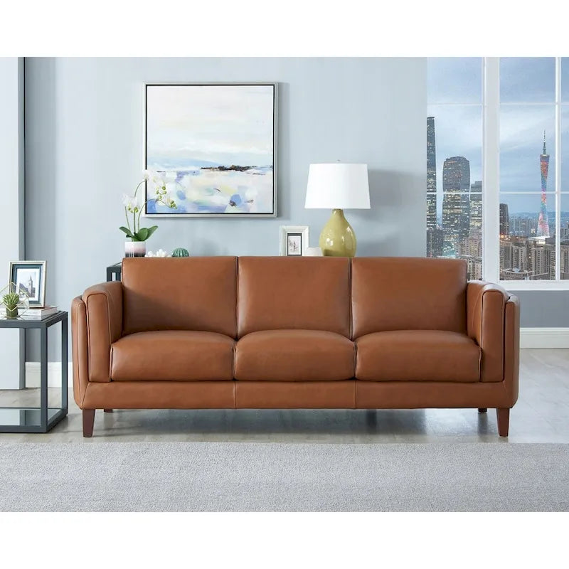 Hydeline Maui Premium Top Grain Leather Sofa with Feather, Memory Foam, and Spring Support 1