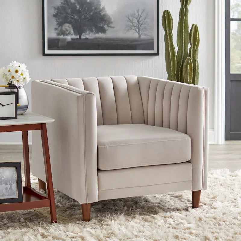Lifestorey Paxton Tuxedo Chair with Channel Stitch Design 15