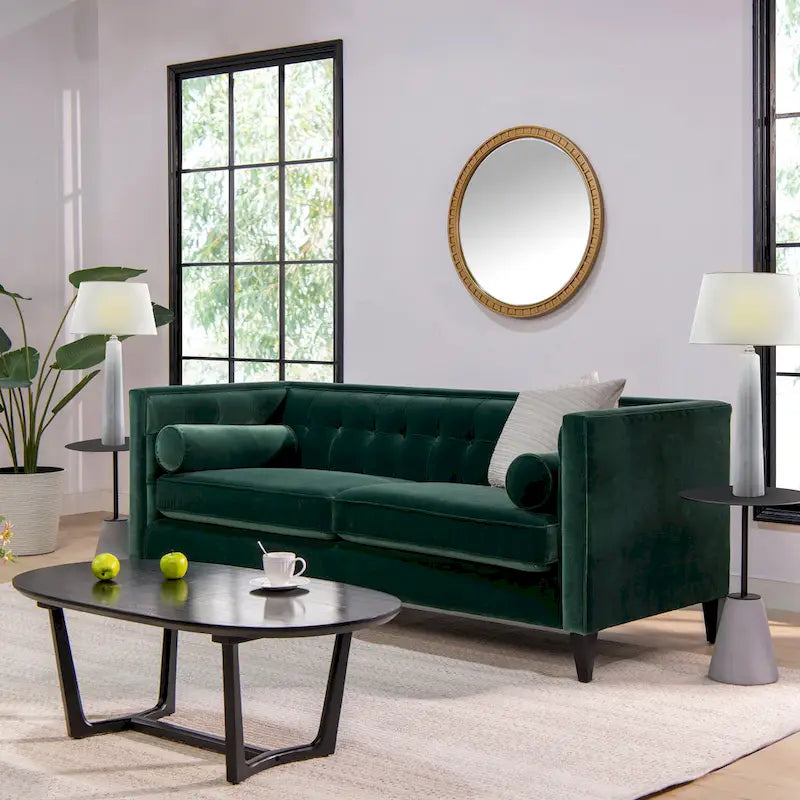 Jack 84 Mid-Century Modern Tuxedo Sofa with Decorative Bolster Pillows 1