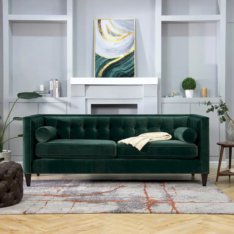 Jack 84 Mid-Century Modern Tuxedo Sofa with Decorative Bolster Pillows 8