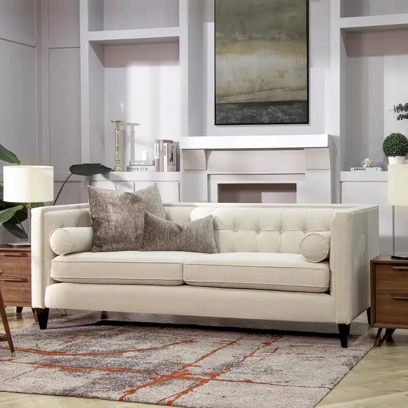 Jack 84 Mid-Century Modern Tuxedo Sofa with Decorative Bolster Pillows 33