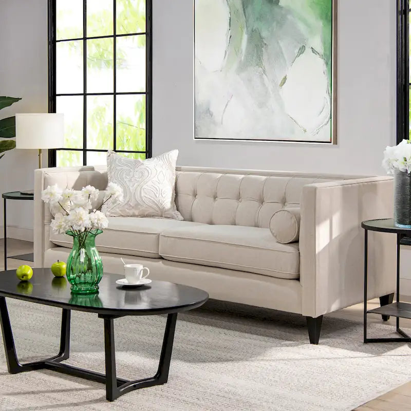 Jack 84 Mid-Century Modern Tuxedo Sofa with Decorative Bolster Pillows 34