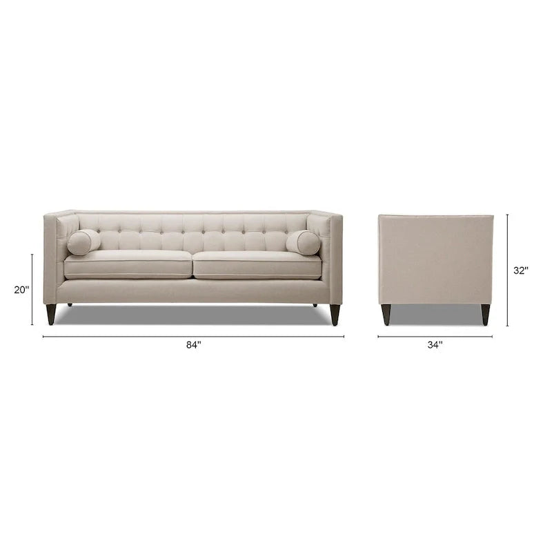 Jack 84 Mid-Century Modern Tuxedo Sofa with Decorative Bolster Pillows 36