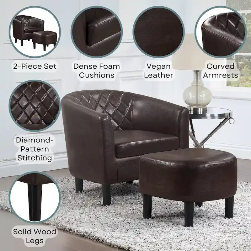 Convenience Concepts Roosevelt Accent Chair with Ottoman - Stylish Seating Solution 6