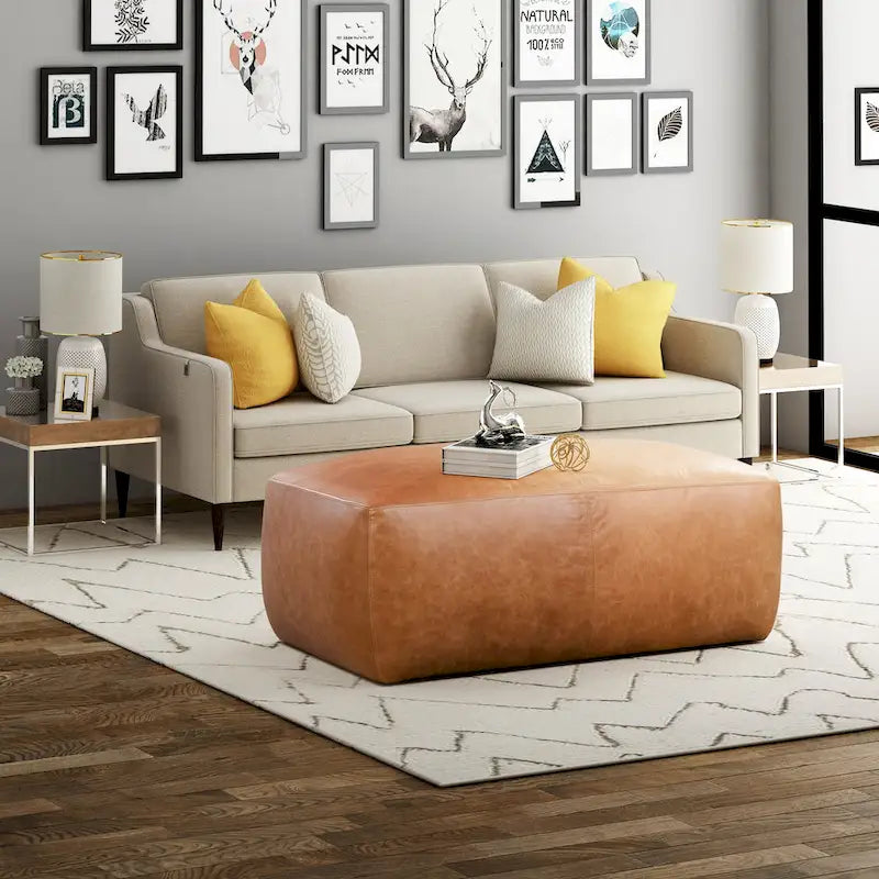 Poly & Bark Denver Leather Ottoman - Authentic Full Grain Italian Leather 1