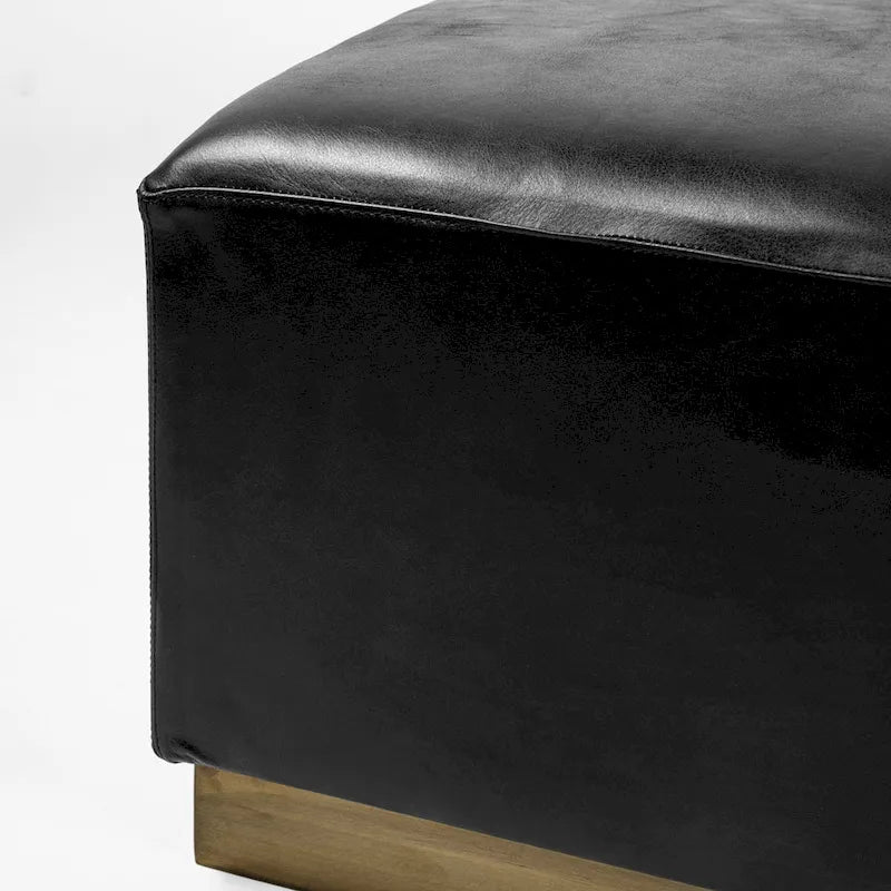 Minara Black Genuine Leather Ottoman with Gold Metal Base - 36-Inch Square 5