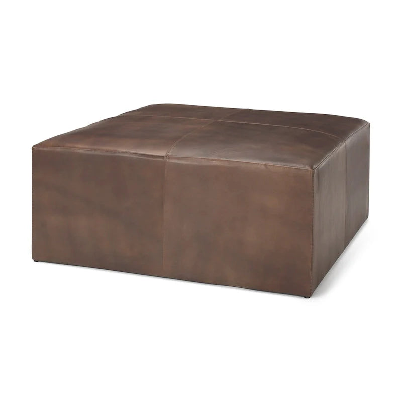 Minara Black Genuine Leather Ottoman with Gold Metal Base - 36-Inch Square 9