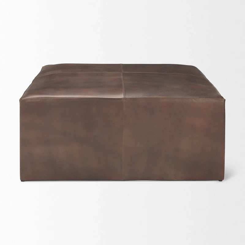 Minara Black Genuine Leather Ottoman with Gold Metal Base - 36-Inch Square 10