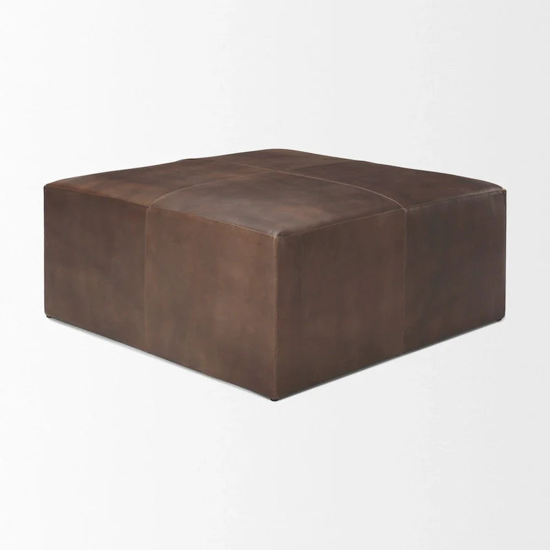 Minara Black Genuine Leather Ottoman with Gold Metal Base - 36-Inch Square 11
