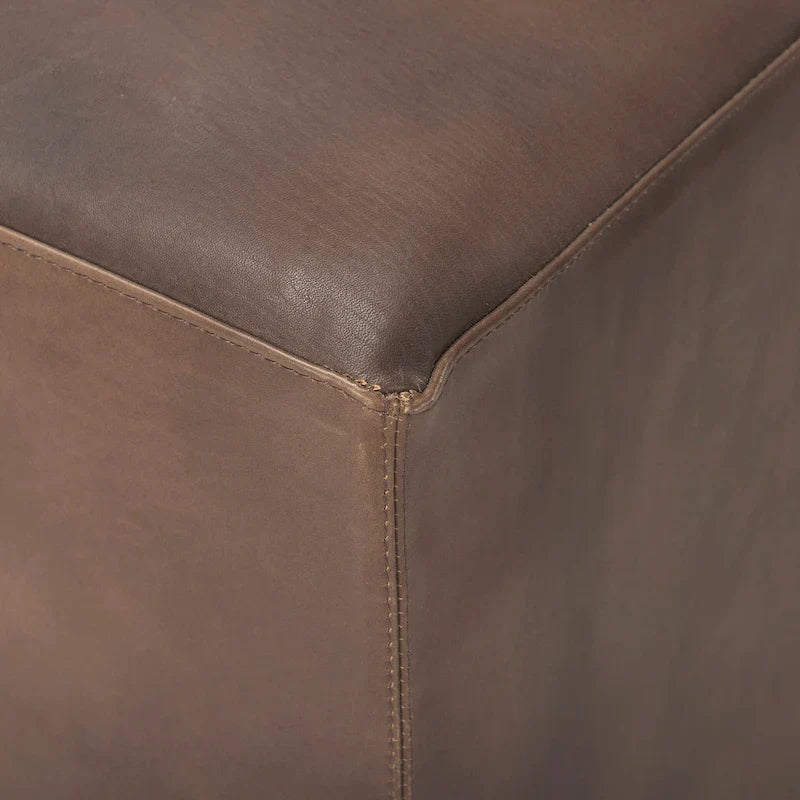 Minara Black Genuine Leather Ottoman with Gold Metal Base - 36-Inch Square 12