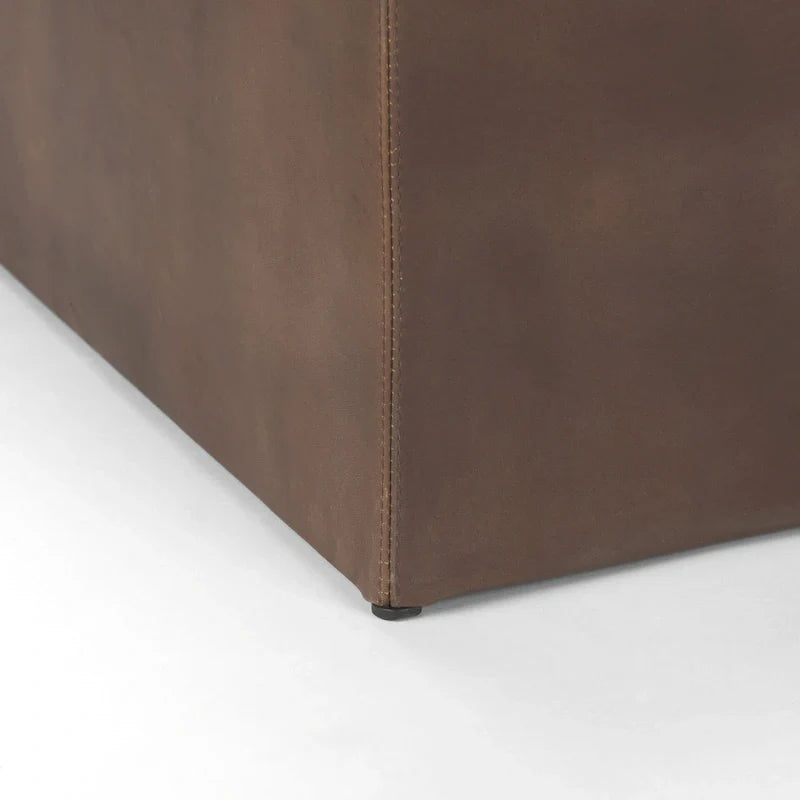 Minara Black Genuine Leather Ottoman with Gold Metal Base - 36-Inch Square 14
