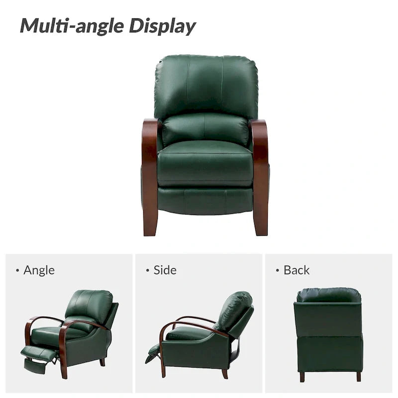 Set of 2 Alex Mid-Century Modern Genuine Leather Manual Recliners with Curved Wooden Arms 5