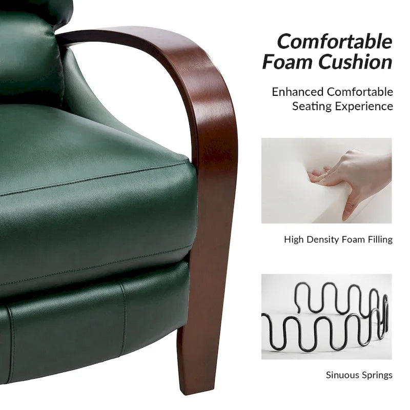 Set of 2 Alex Mid-Century Modern Genuine Leather Manual Recliners with Curved Wooden Arms 8