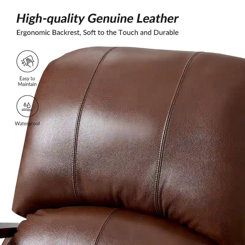 Set of 2 Alex Mid-Century Modern Genuine Leather Manual Recliners with Curved Wooden Arms 15