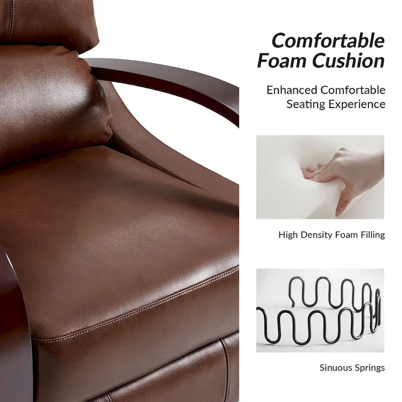 Set of 2 Alex Mid-Century Modern Genuine Leather Manual Recliners with Curved Wooden Arms 16