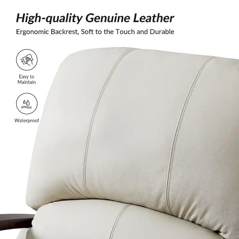 Set of 2 Alex Mid-Century Modern Genuine Leather Manual Recliners with Curved Wooden Arms 21
