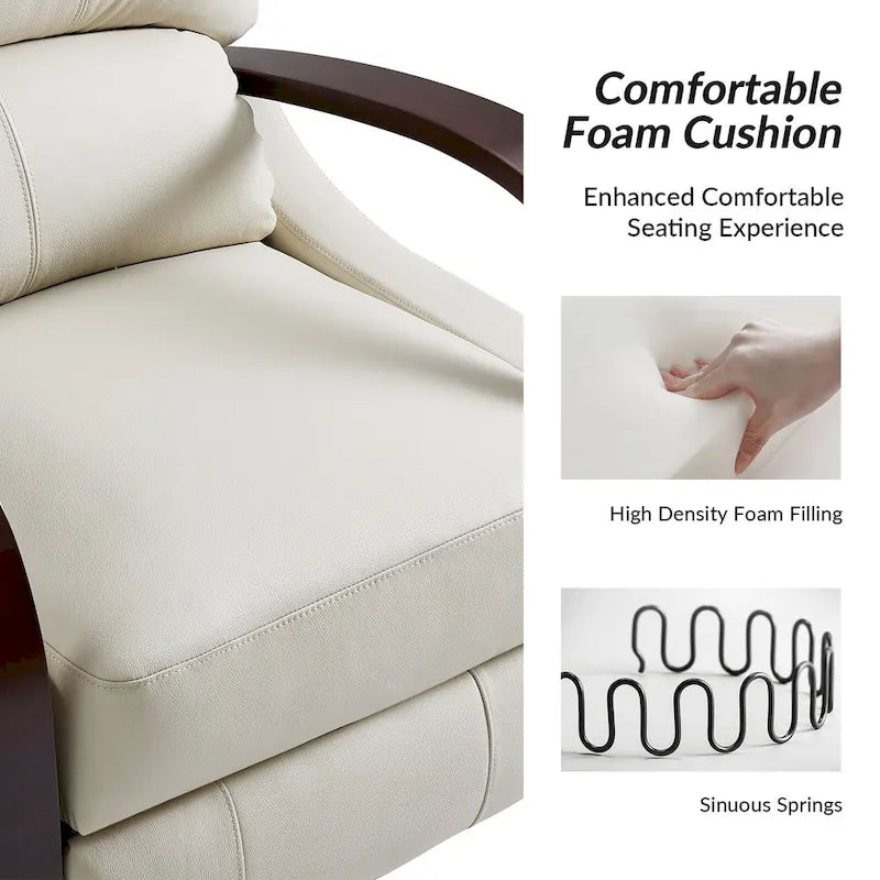 Set of 2 Alex Mid-Century Modern Genuine Leather Manual Recliners with Curved Wooden Arms 22