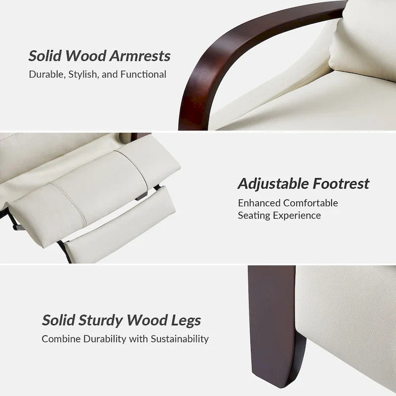 Set of 2 Alex Mid-Century Modern Genuine Leather Manual Recliners with Curved Wooden Arms 23
