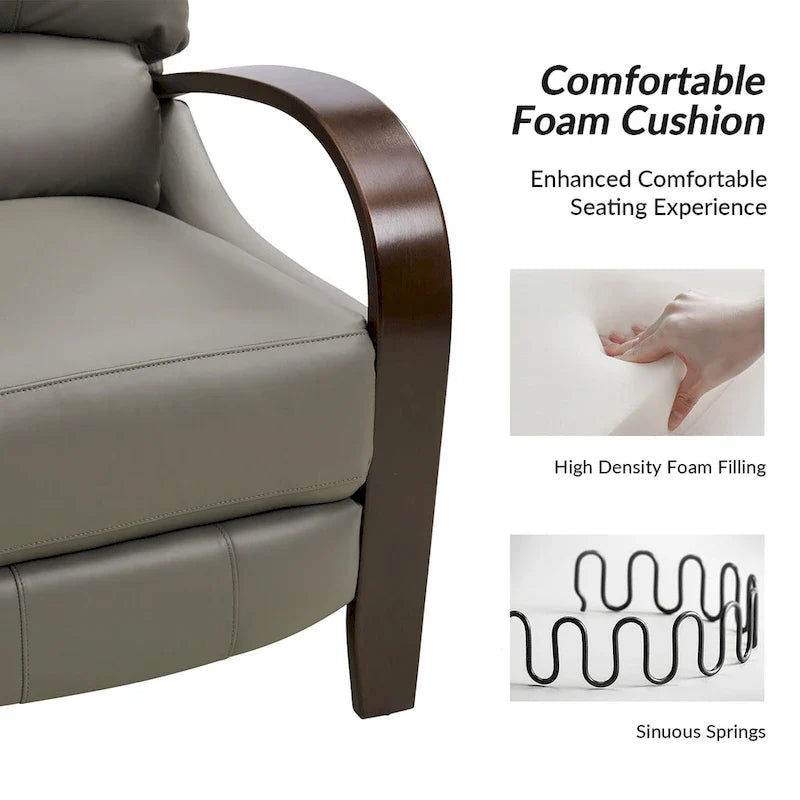 Set of 2 Alex Mid-Century Modern Genuine Leather Manual Recliners with Curved Wooden Arms 30
