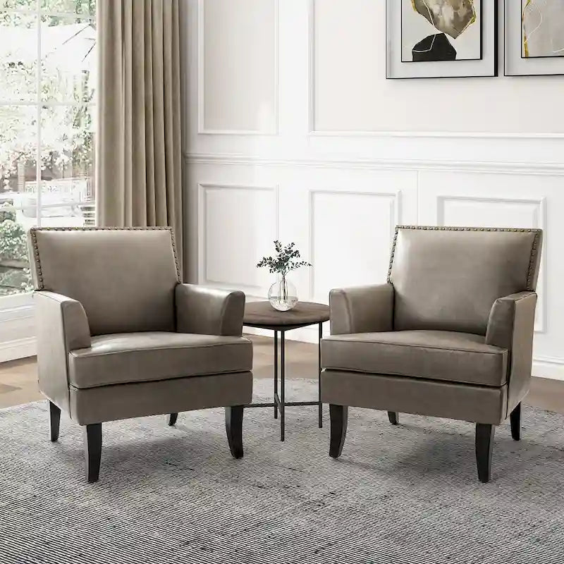 Nileus Set of 2 Modern Classic Polyester Accent Chairs with Solid Wood Legs by HULALA HOME 40