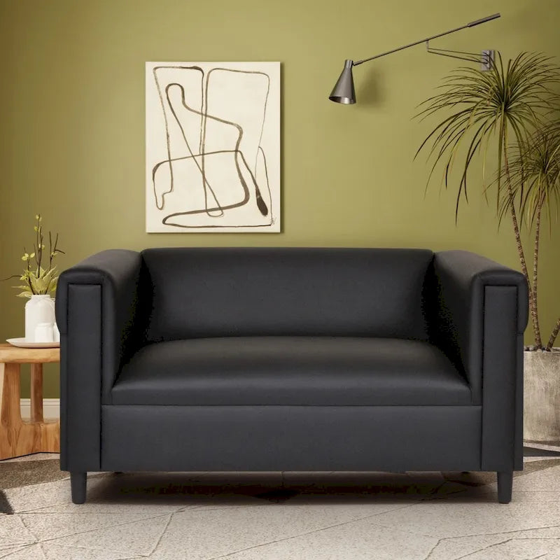 Mid-Century Modern Loveseat Sofa by Coast to Coast - Upholstered Faux Leather with Solid Wood Frame 1