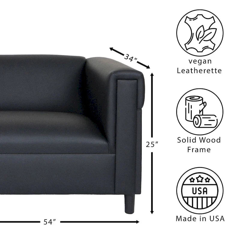Mid-Century Modern Loveseat Sofa by Coast to Coast - Upholstered Faux Leather with Solid Wood Frame 2