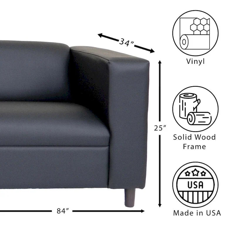 Mid-Century Modern 3-Seater Sofa by Coast to Coast Sofas - Upholstered Faux Leather with Solid Wood Frame 3