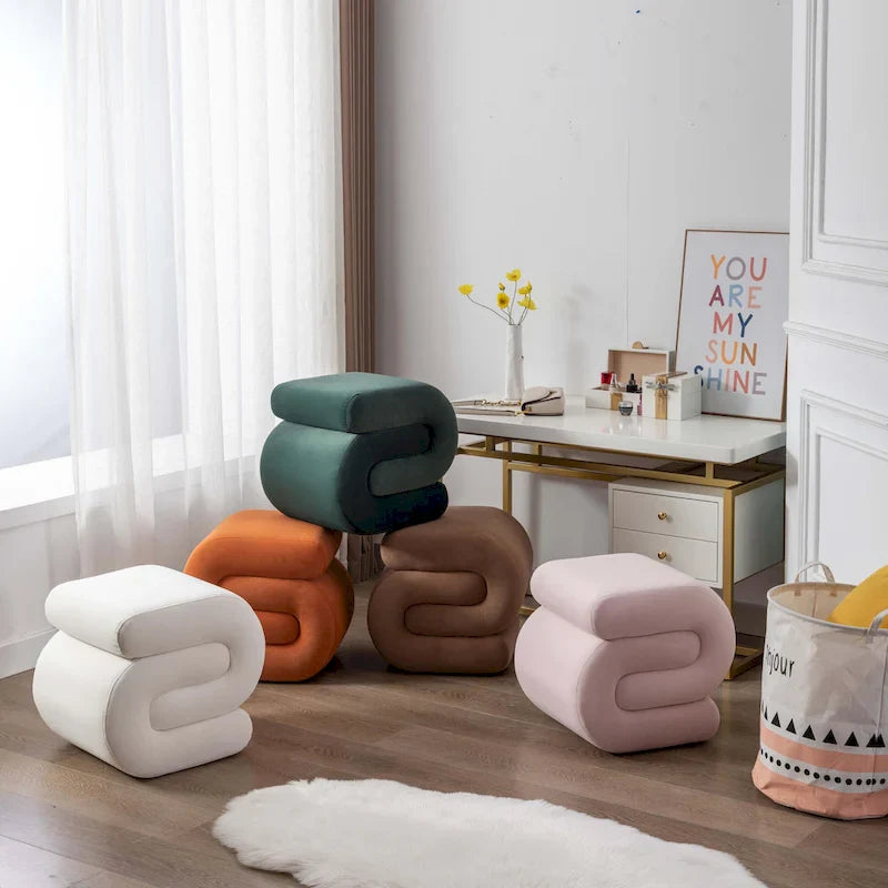Contemporary S-Shape Ottoman Makeup Stool and Footrest for Living Room and Bedroom 2