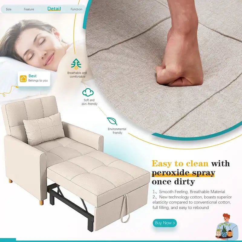 AECOJOY 3-in-1 Convertible Sleeper Sofa Chair with Pillow and Adjustable Backrest 5