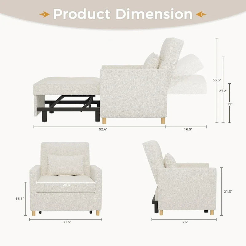 AECOJOY 3-in-1 Convertible Sleeper Sofa Chair with Pillow and Adjustable Backrest 8