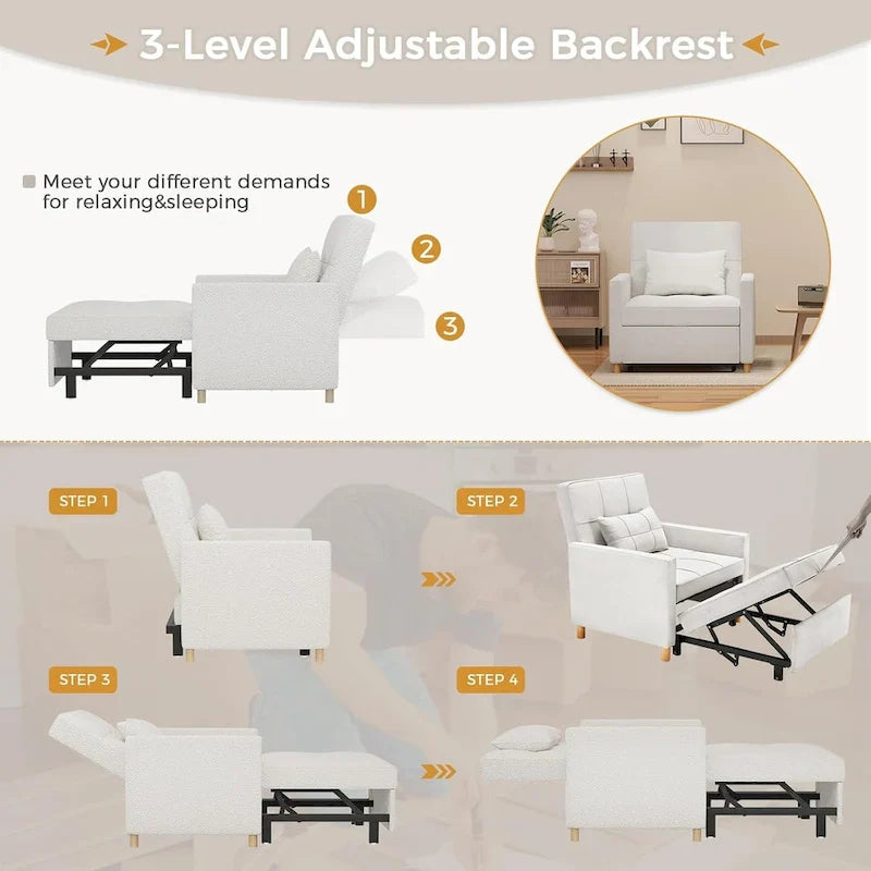 AECOJOY 3-in-1 Convertible Sleeper Sofa Chair with Pillow and Adjustable Backrest 11