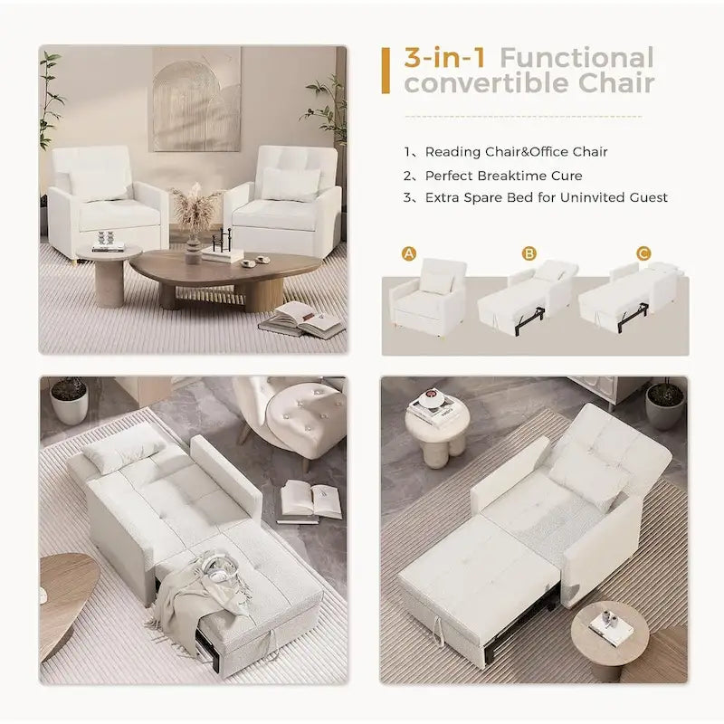 AECOJOY 3-in-1 Convertible Sleeper Sofa Chair with Pillow and Adjustable Backrest 12