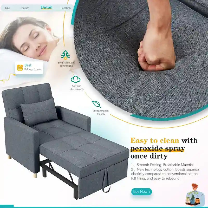 AECOJOY 3-in-1 Convertible Sleeper Sofa Chair with Pillow and Adjustable Backrest 17