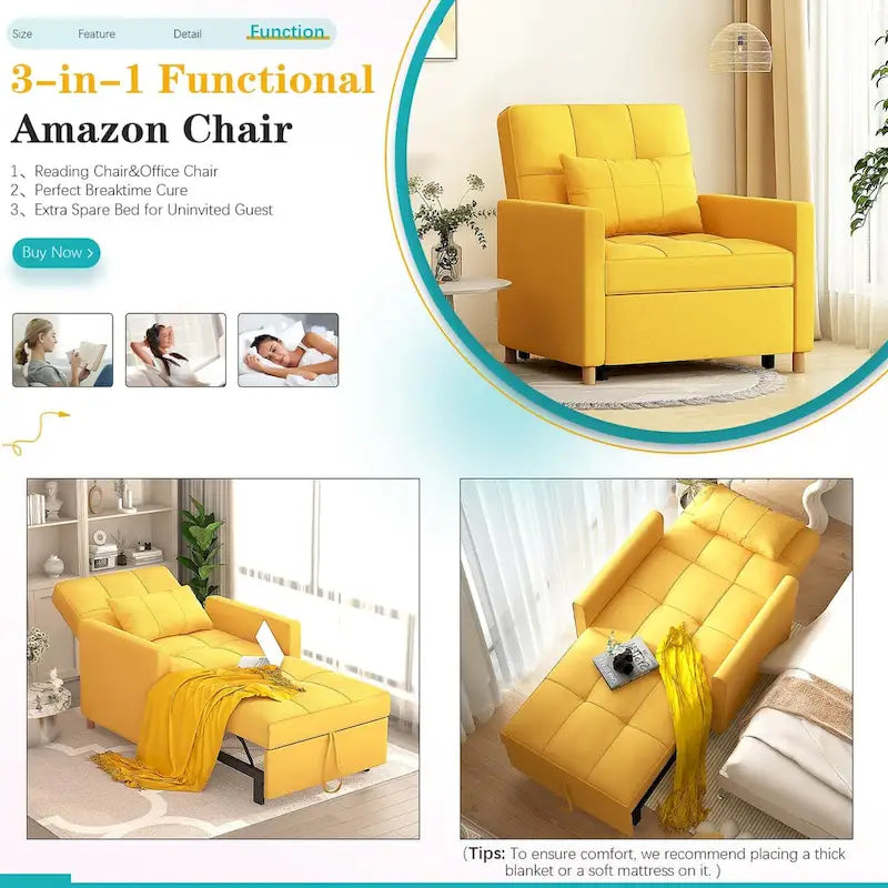 AECOJOY 3-in-1 Convertible Sleeper Sofa Chair with Pillow and Adjustable Backrest 23